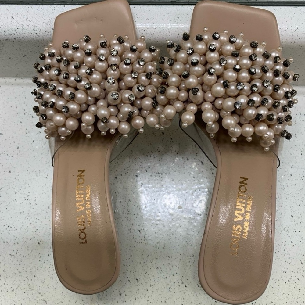 Louis Vuitton Pearl Embellished Mules - Cream